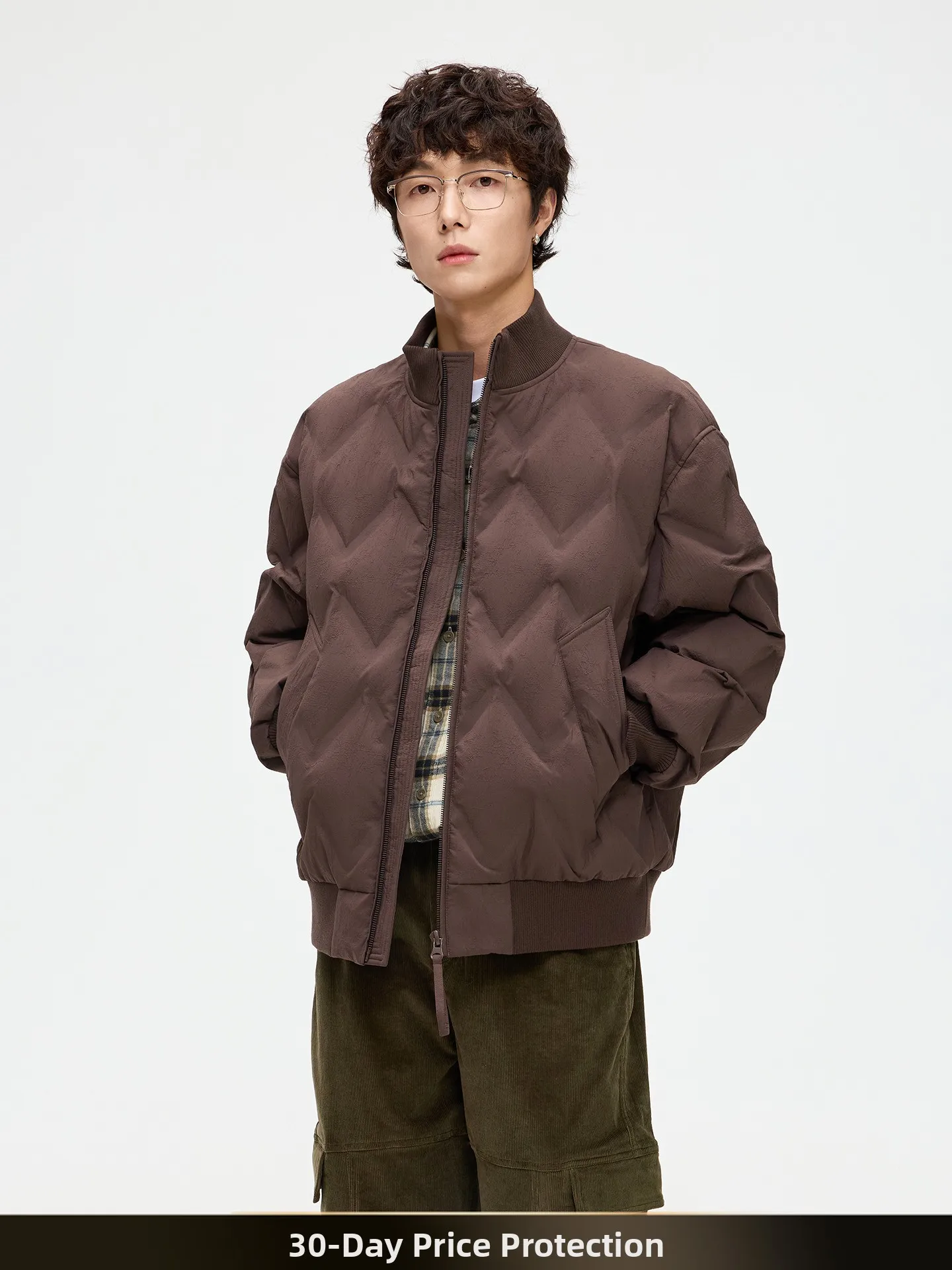 

NTED American Retro Lightweight Du down Jaet Diamond Pattern Stand Collar Warm Outerwear for Couples Winter Coat