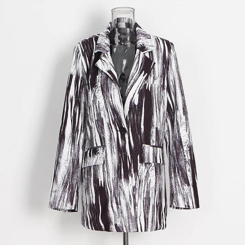 HKSH Autunno Nuove donne Design di nicchia Blazer stampato Tasche con bottone singolo Colletto rovesciato Elegante cappotto alla moda High Street HK9049