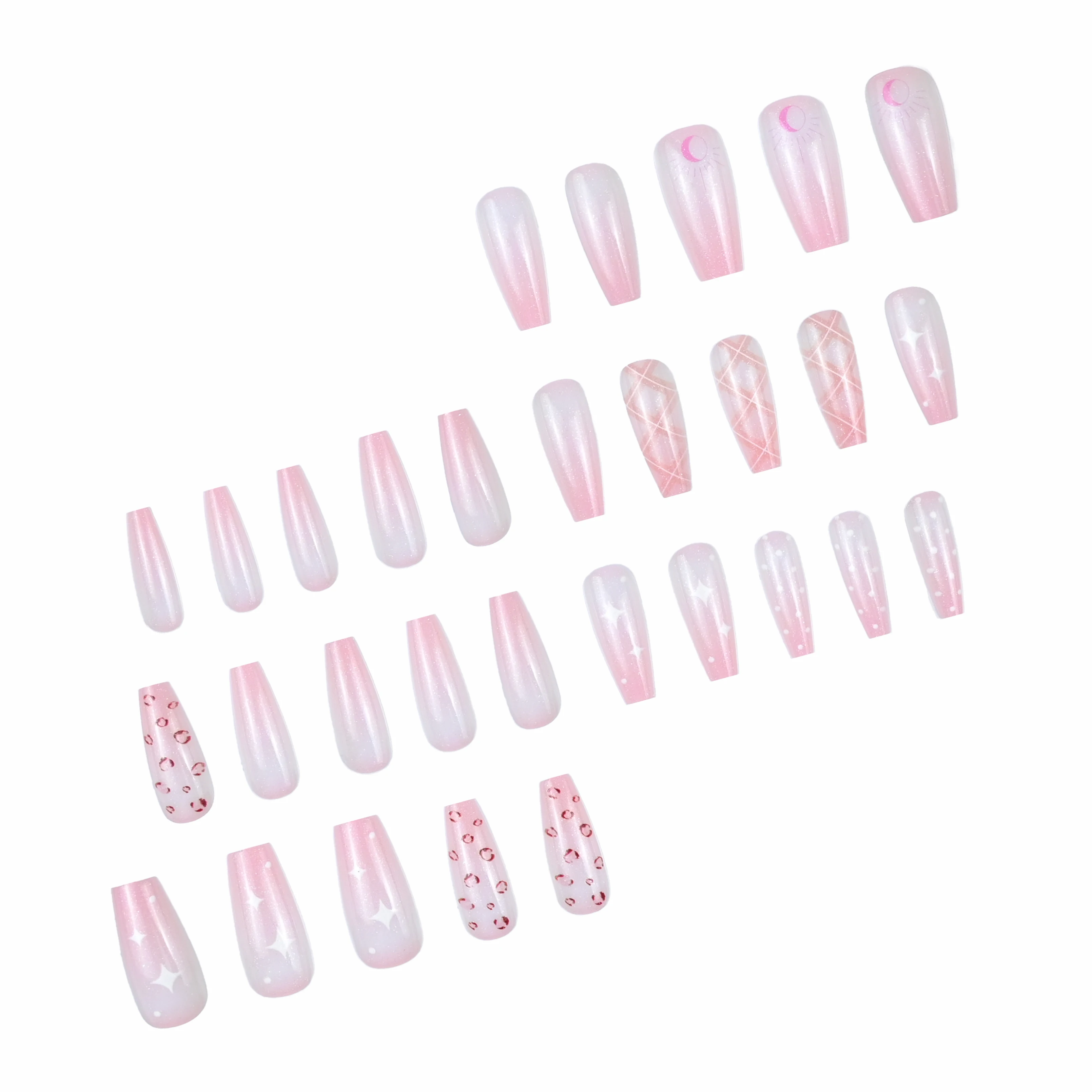 New arrival: 30handmade medium-long coffin press-on nails, exquisitely packaged. Sheer nude pink base with red leopard print, p