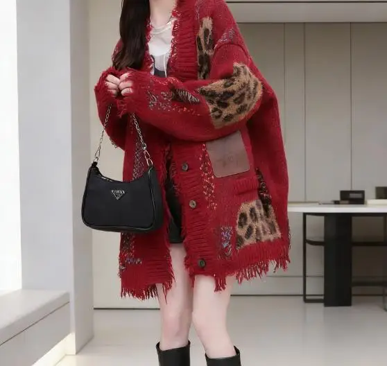 

Autumn and Winter Simple Commuting Lazy Style Knitted Cardigan Loose Slim Fit Tops Sweater Jacket for Women