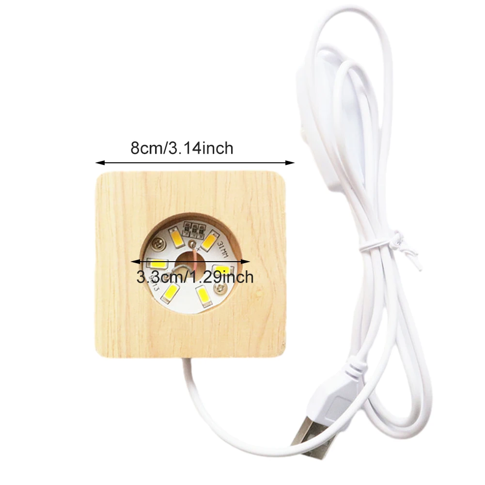 8 cm LED-Licht-Display-Sockel, hölzerner, kristallbeleuchteter Sockel mit 6 LEDs, warmes Licht für Schlafzimmer, Büro, Desktop