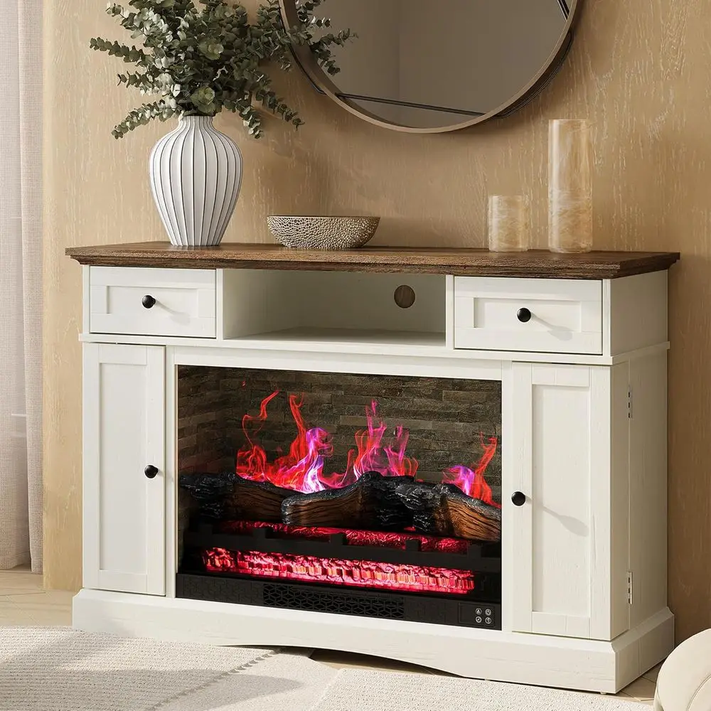 

White 28-55 Inch TV Stand with Double Doors, Adjustable Shelves for Media Storage