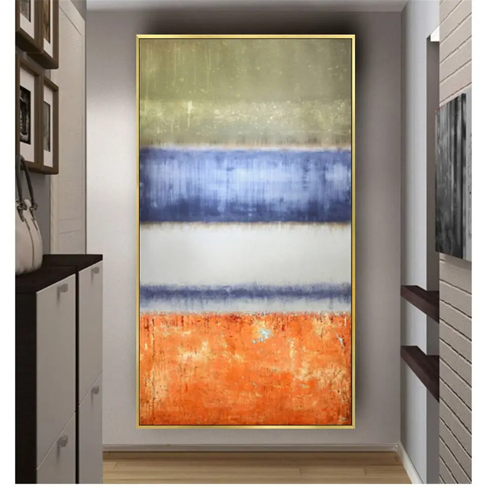 Modern Golden Orange Blue Abstract Lines Graffiti Wall Art Hand-Painted Oil Painting On Canvas Living Room Large Texture Picture