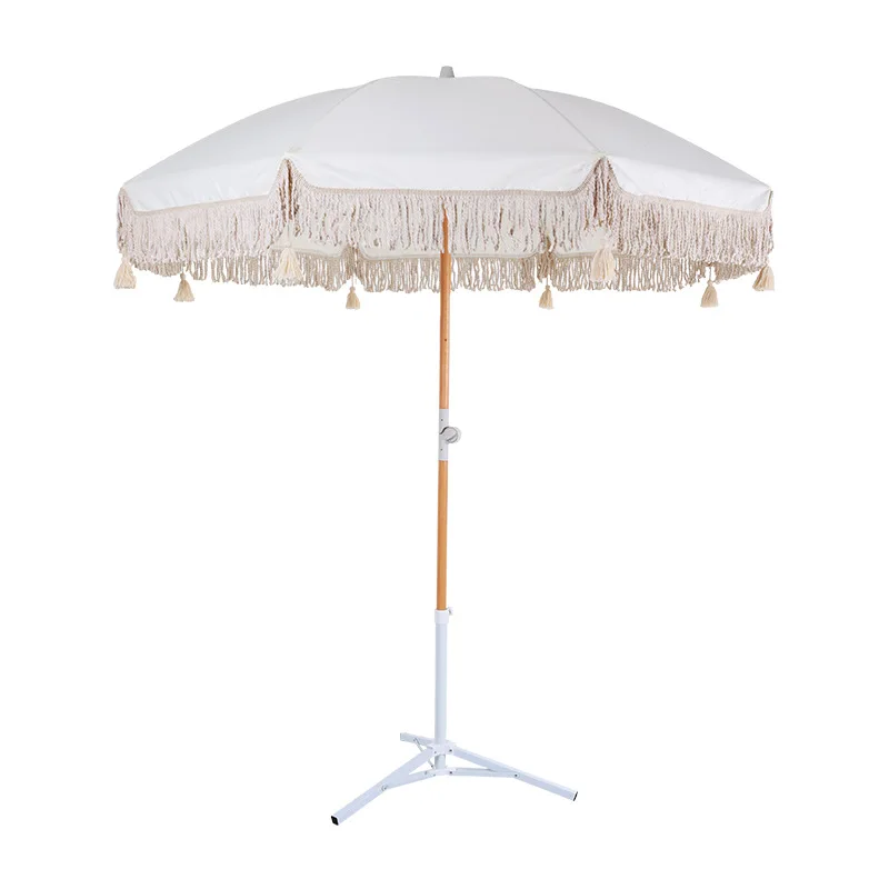 

Outdoor fringed umbrella with rotating shaft, central column, seaside sunshade beach umbrella, terrace large French style