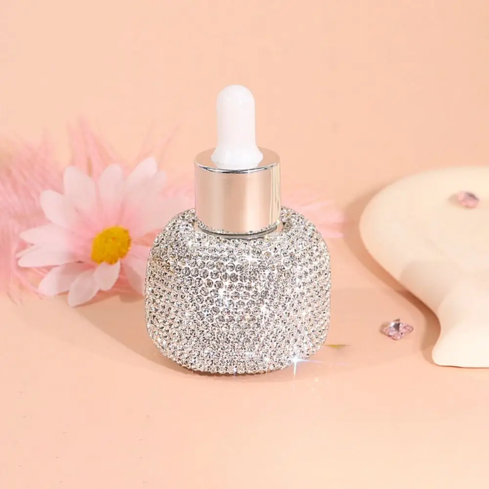 Bling garrafas conta-gotas de vidro recarregáveis à prova de vazamento recipiente de perfume portátil strass incrustado 30ml frascos de óleo essencial viagem