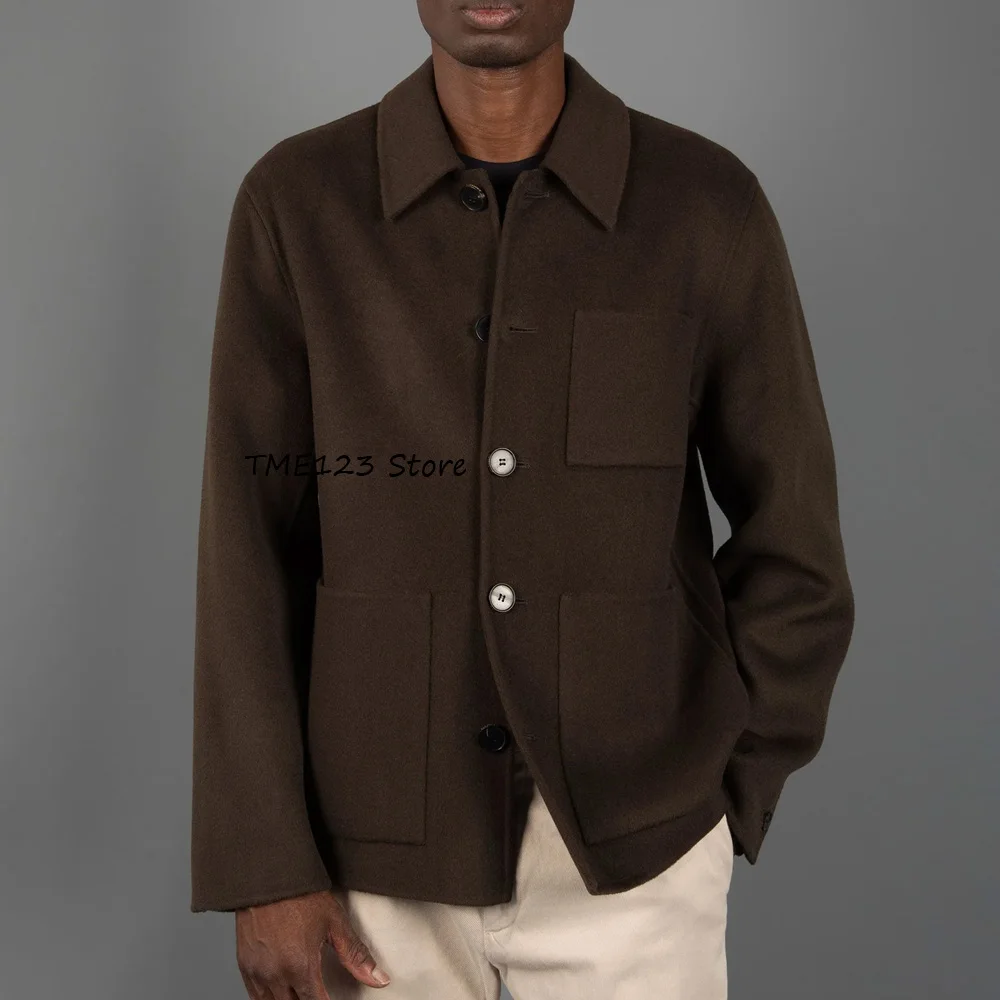 

Men's Social Coat Single-breasted Man Jackets High Quality Square Pockets Casual Suit Warm Urban Blazers Lapel Wool Fabric Suits