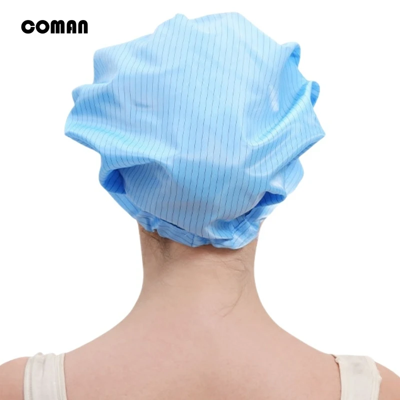 Anti Static Round Cap Dust-Proof Protective Cap, Striped Elastic Breathable Food Factory Workshop Work Cap Chef Cap Unisex