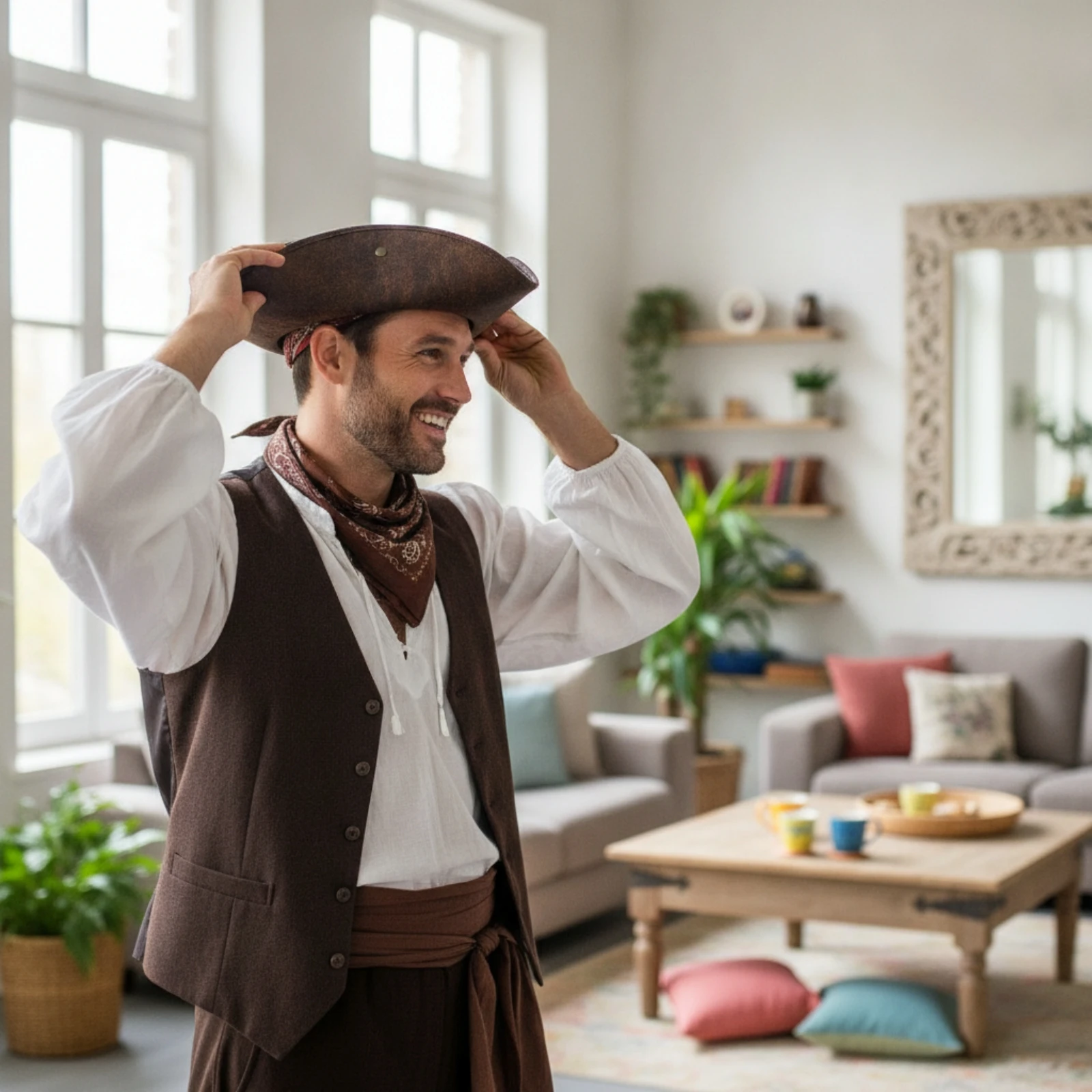 Tricorn Pirate Hat Three-Cornered Tricorn Hat Structured Classic for Adults, Halloween, Cosplay