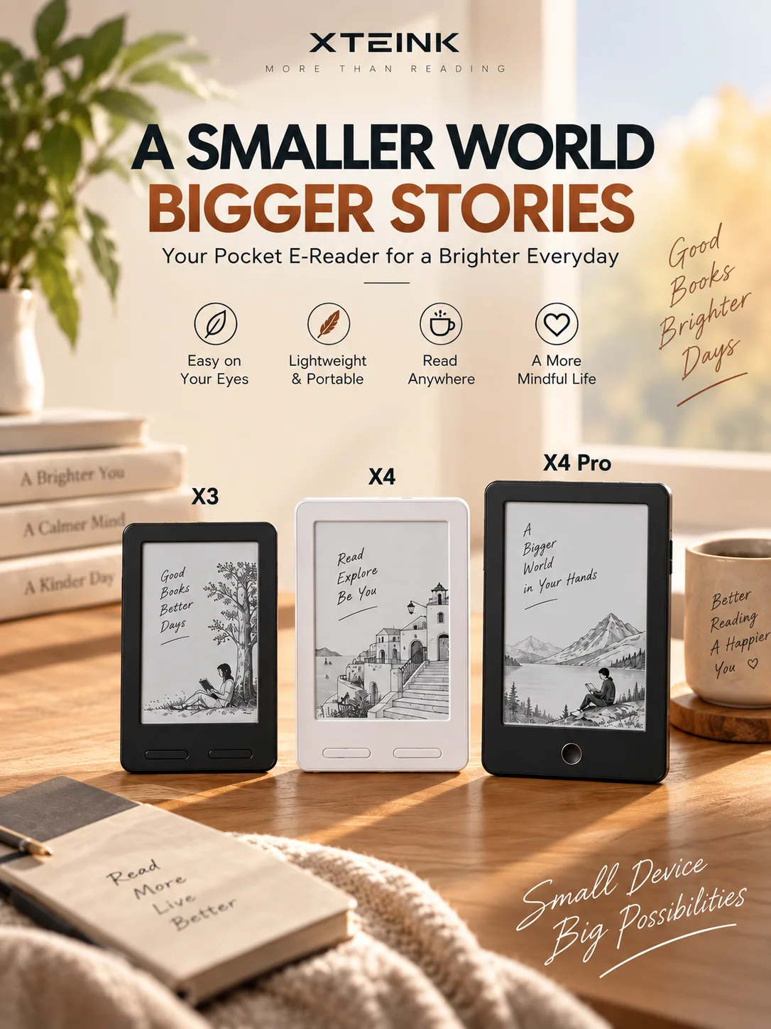 XTEINK X3, X4, X4 Pro – przenośny czytnik e-booków z technologią E Ink, w formacie kieszonkowym, lekki, idealny do czytania książek w podróży, w pracy i na co dzień. — 2