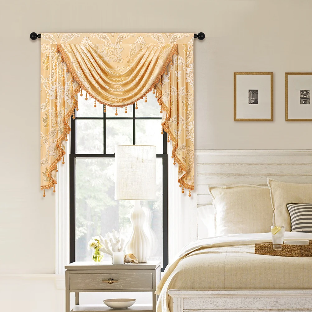 

1pc European Luxury Style Jacquard Fabric Waterfall Curtain Valance,Rod Pocket,Gold 1 Swag Valance for Home Decoration
