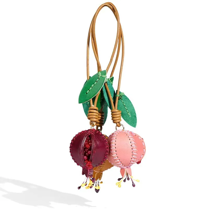 Real Leather Pomegranate Fruit Pendant Creative Handmade Fashion Delicate Handbag Ornament Cute Personalized Bag Accessories