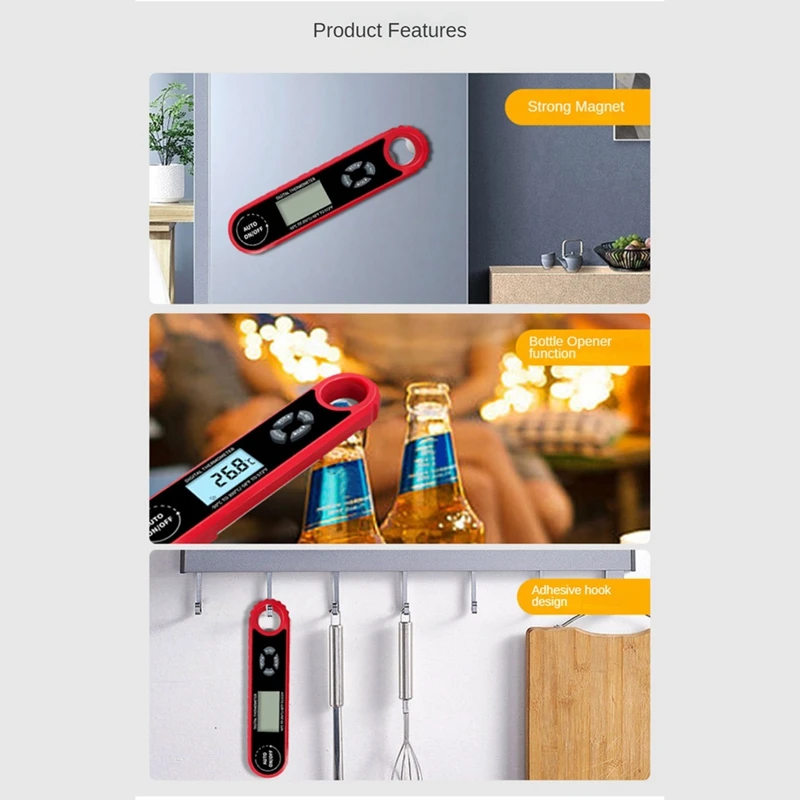 インスタントデジタル肉肉温度計,グリル調理用温度計,耐久性,キッチン,屋外,バーベキュー,コーヒー