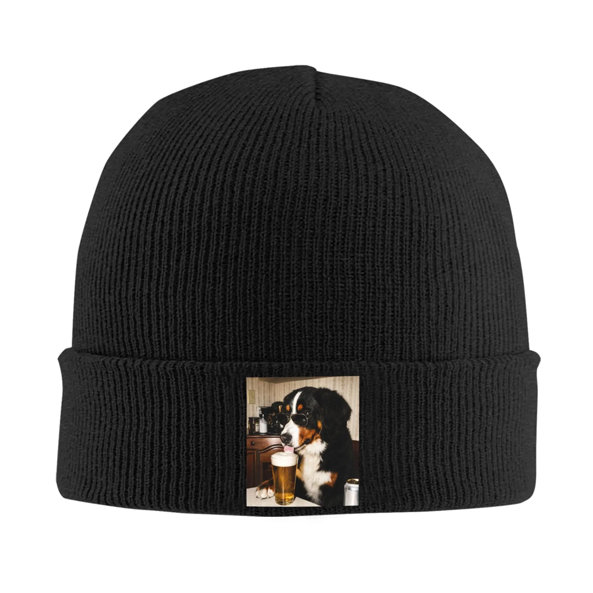 Bernese Mountain Drinking Beer Funny Dog Sunglasses Beanie Hats  Bonnet Hats Men Women Unisex Knitting Hat Thermal Elastic Caps