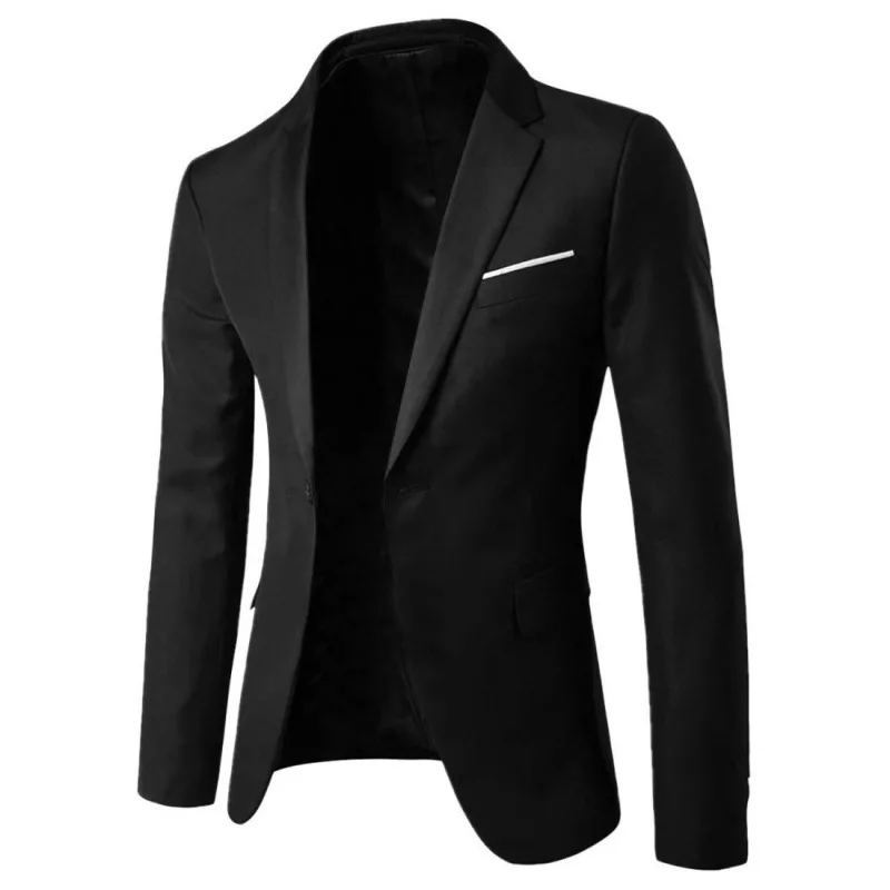 Fashionable Slim Fit Men's Business Casual Suit Korean Style Jacket Pure Color Plain Collar No Button Spring Autumn Wear