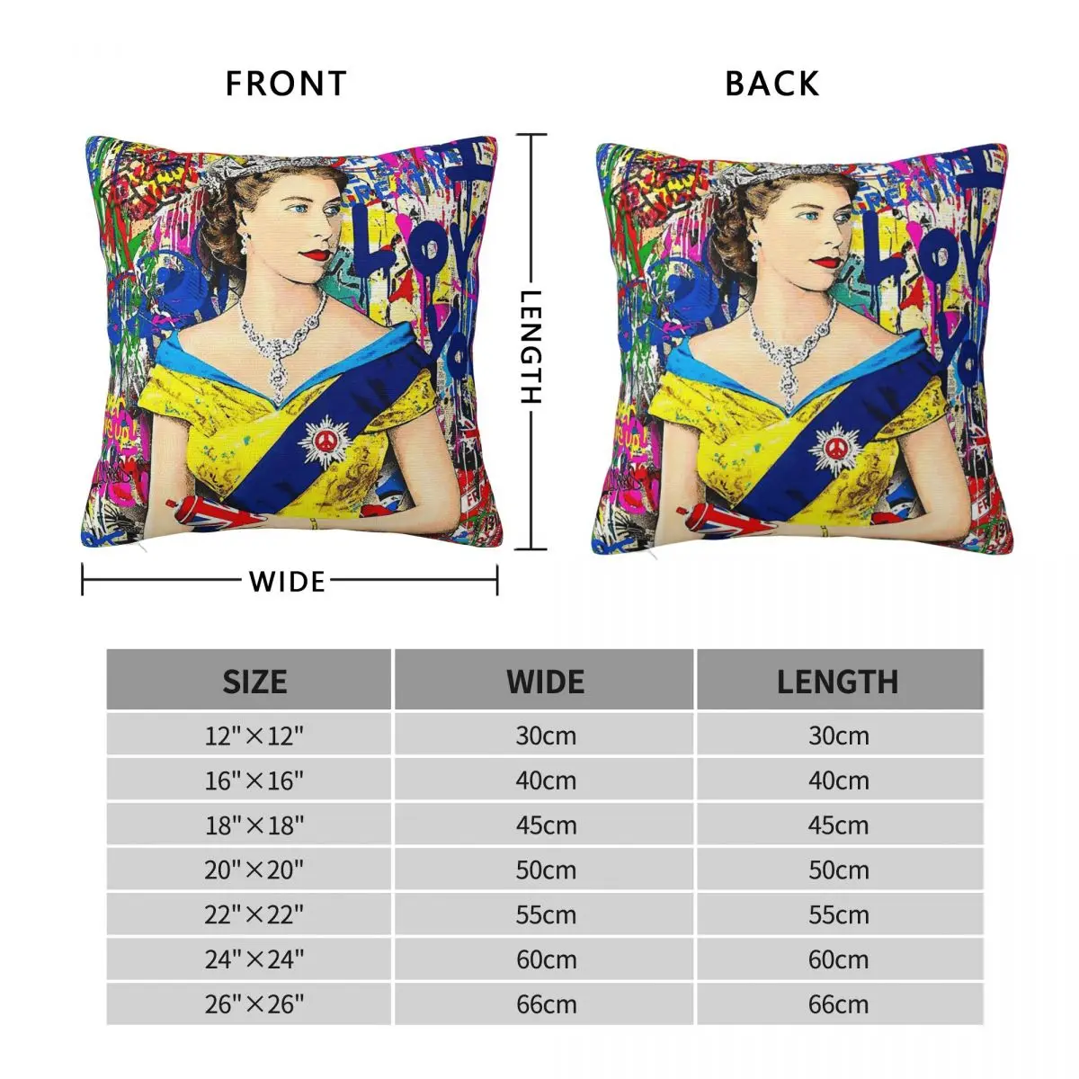 Queen Elizabeth Ii Graffiti Square Pillowcase Polyester Linen Velvet Printed Zip Decor Throw Pillow Case Car Cushion Cover