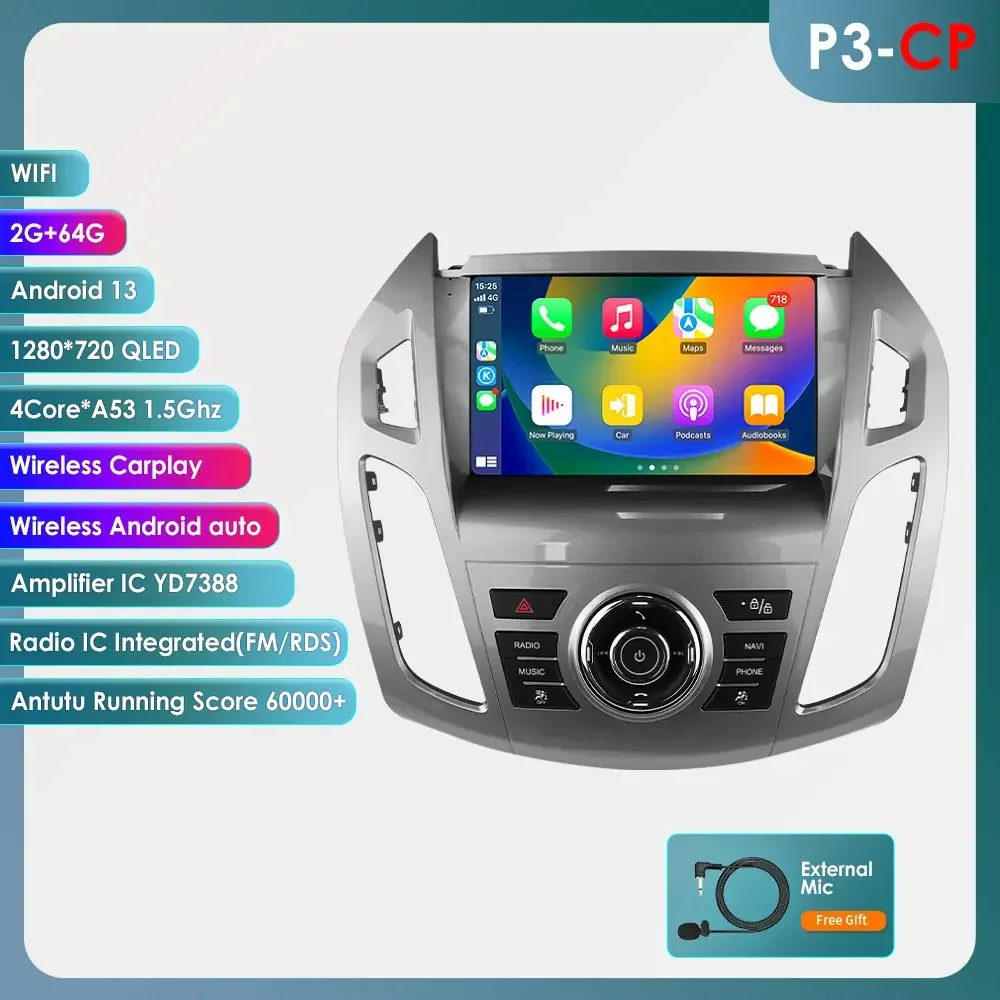 AI autoradio Android voor Ford Transit Connect Tourneo Connect 2013 - 2018 GPS Carplay multimediaspeler navigatie stereo DSP BT