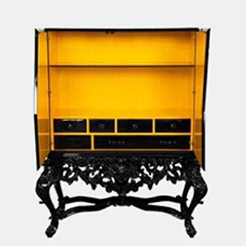 Light luxury retro hollow wine cabinet fashion creative locker villa luxury solid wood art dining side cabinet
