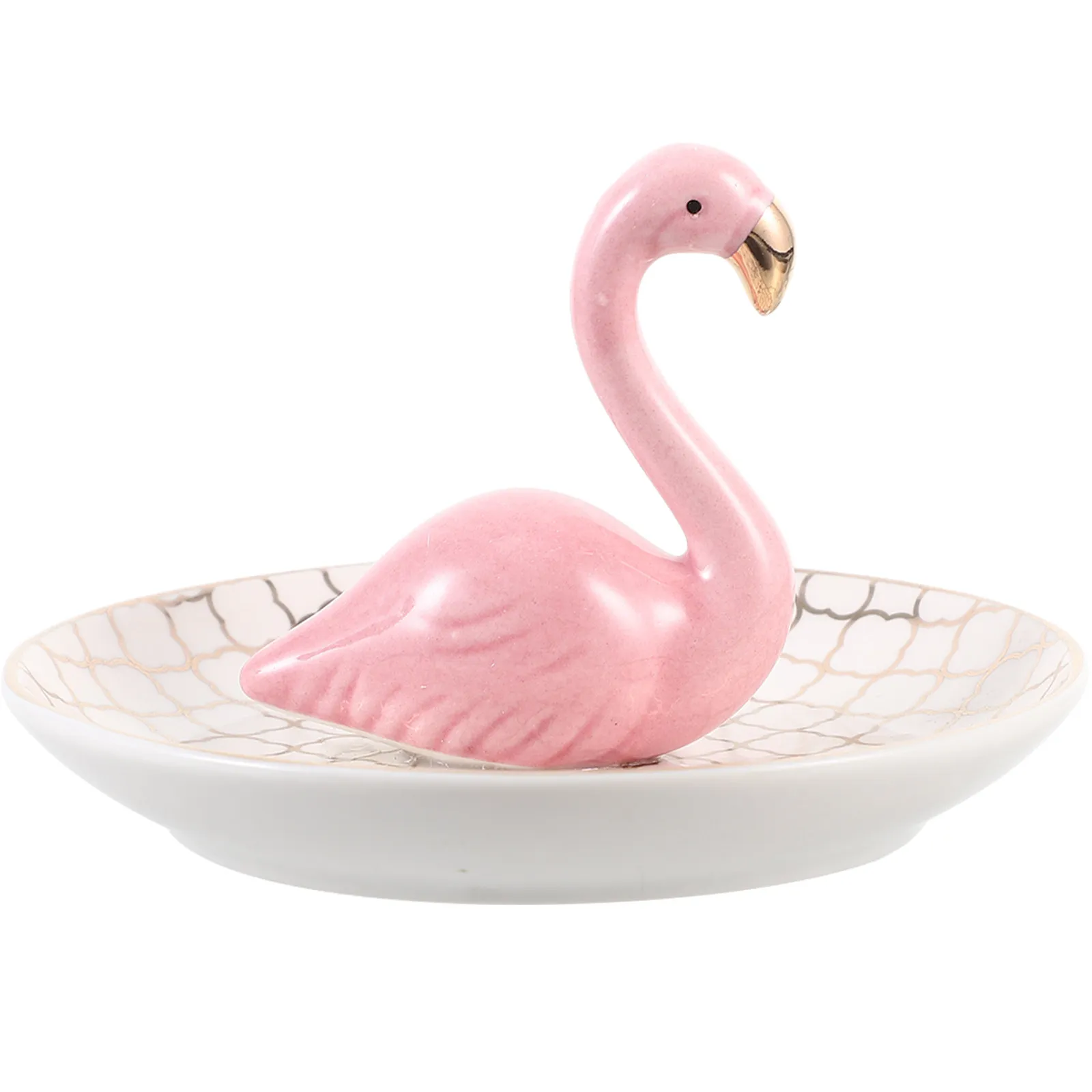 

Flamingo Jewelry Display Tray Ceramic Ring Necklace Earring Holder Gold Foil Surface Desktop Decor Home Party Easter Ornament