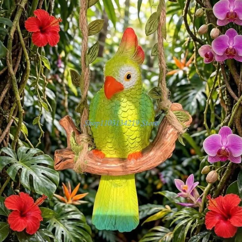 N5KC Bird Yard Accent, Hanging Resin Figure for Outdoor Entry Spaces