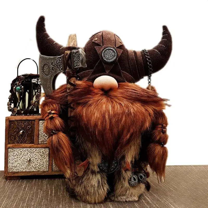 2023 New Viking Decoration Warrior Gnome Doll Axe Standing Plush Kawaii Resin Statue Office Living Room Home Accessories Gift