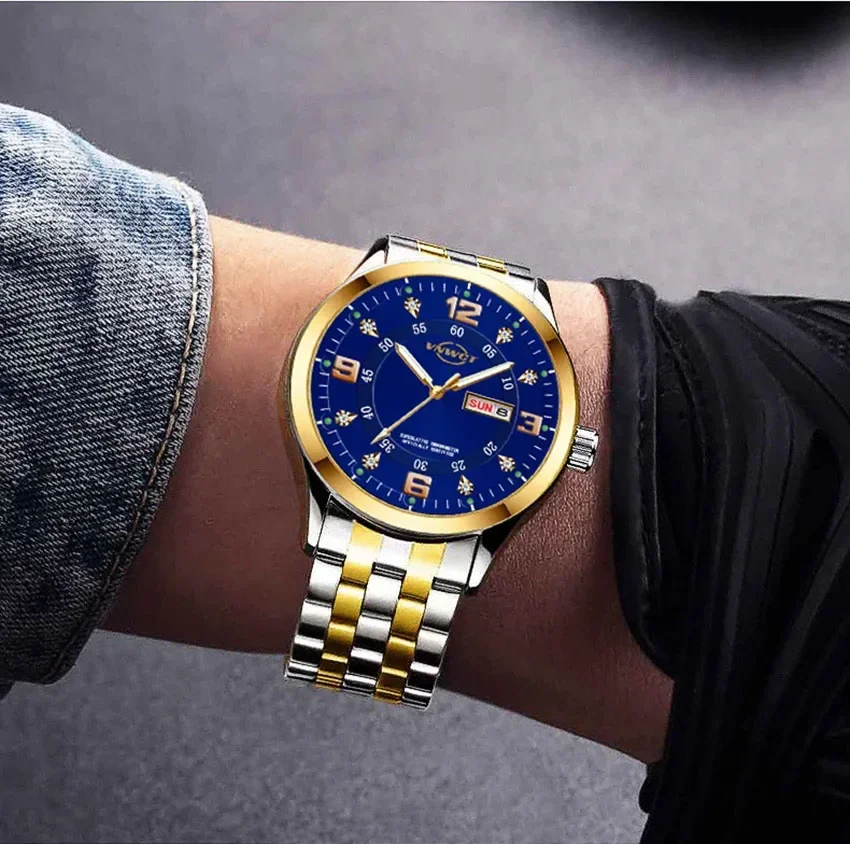 Luxury Men Watch Stainless Steel Waterproof Date Men\'s Bump Numbers Quartz Watch Fashion Calendar Clock Male Relogio Masculino