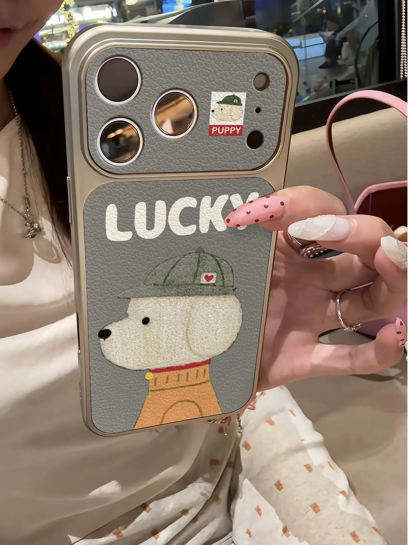 Retro Polka Dot Pony Pferd Imitation 17 Handyhülle für iPhone 13 14 15 16 17 Pro Max 17, stoßfeste Lederhülle mit Beschichtung – Detail 15
