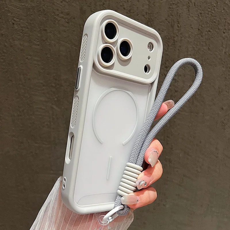 Luxury Matte Transparent With Soft Lanyard Phone Case For iPhone 18 17 16 15 14 13 12 Pro Max Plus Air 11 Magnetic Bumper Cover