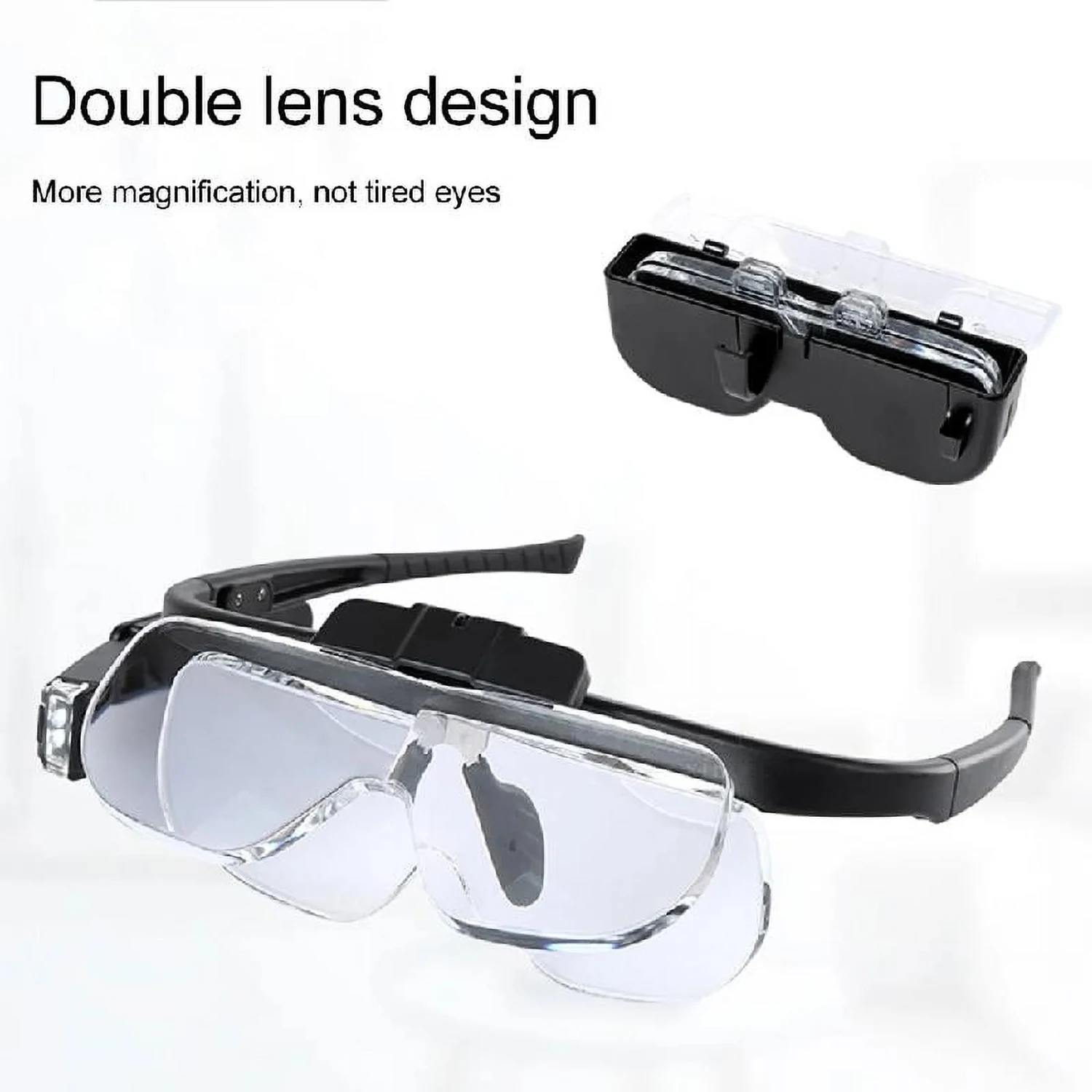 Head Magnifying Glasses Reading Jeweler Watch Illuminated Magnifier with 2 Led Lights Adjustable Headband Eye Loupe Magnifier