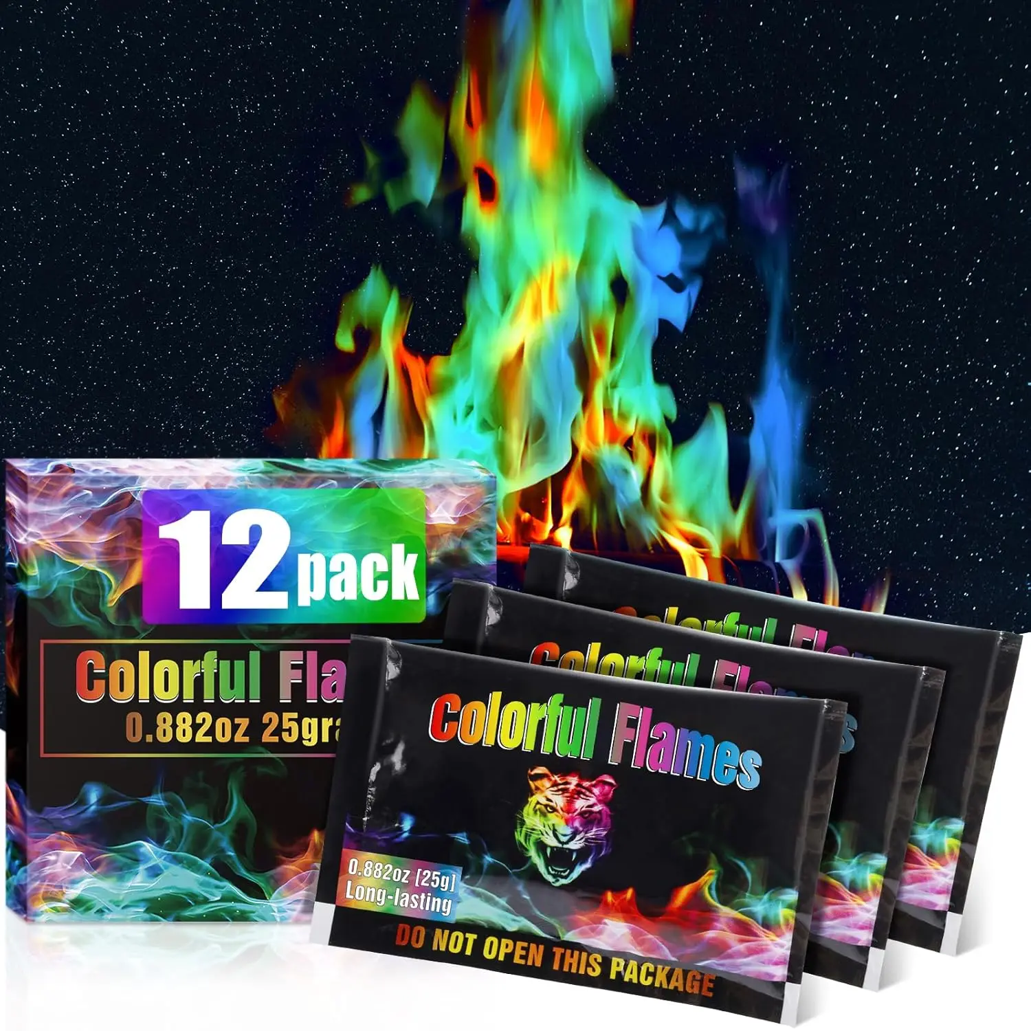 

Fire Color Changing Packets [12Pack]，Color Fire Packets for Outdoor Campfires, Fire Pits, Fireplaces, Colorful Flames