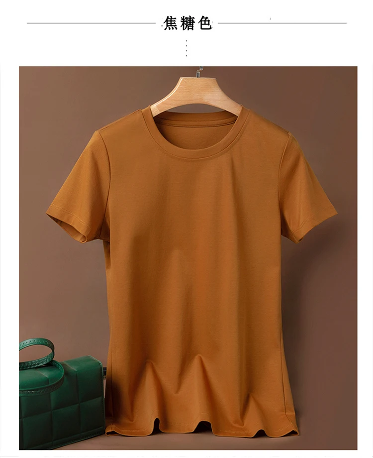 Sommer Hohe Qualität Reine Mercerisierter Baumwolle T-shirts frauen Lose Rundhals Kurzarm T-stücke Weibliche T Shirt Einfarbig Tops – Detail 10