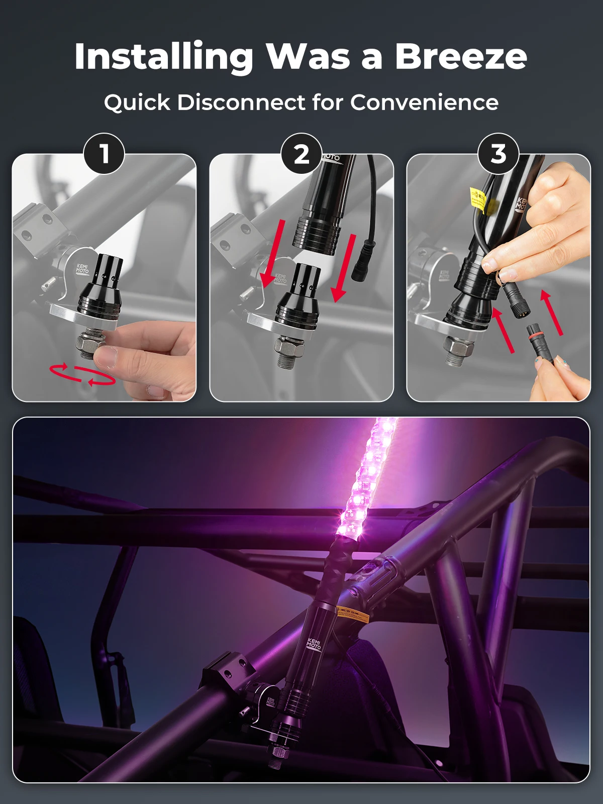 UTV ATV 2 قطعة 3ft أضواء سوط بلوتوث لـ SXS IP67 مقاوم للماء بدوره إشارة وضوء الفرامل متوافق مع Polaris RZR لـ Can-Am #2