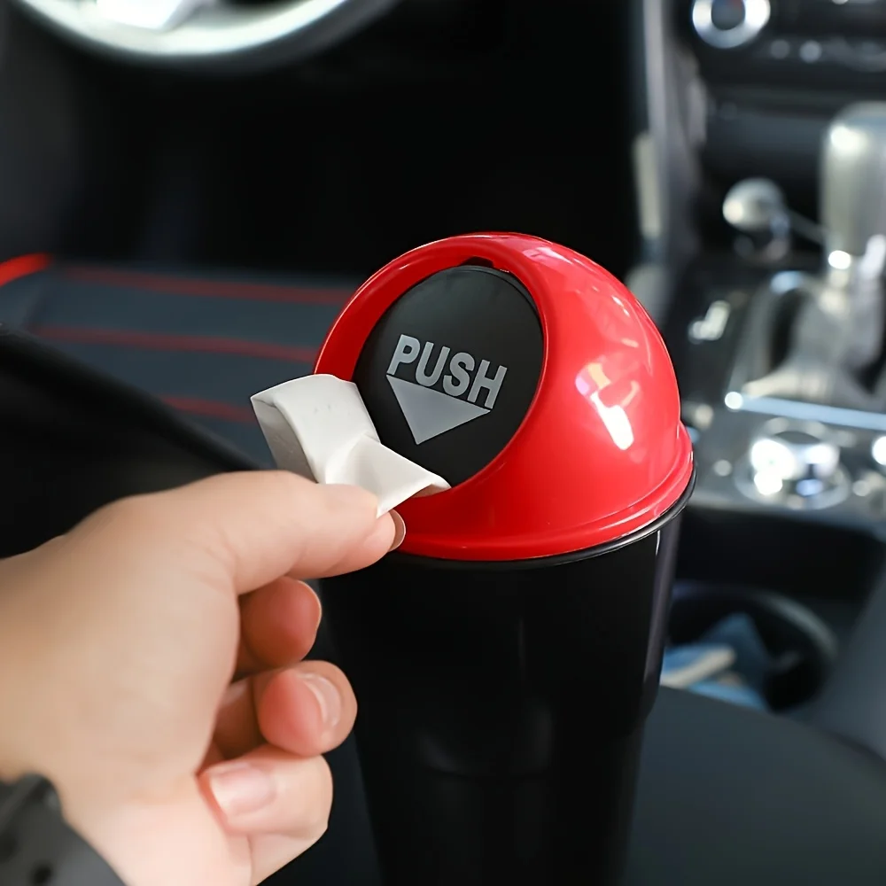 1pc Portable Car Mini Trash Can with Flip-Top Lid, Heavy-Duty Plastic Garbage Bin, Black/Red Options, Vehicle Desk Organization view 4
