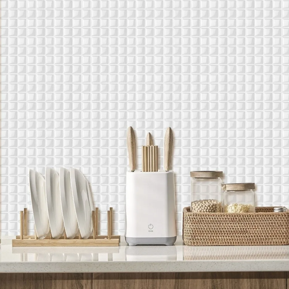 Self-Adhesive Wall Tile Stickers Waterproof 3D Mosaic Pattern Peel and Stick Tiles Ceramic Look Kitchen Backsplash Tiles