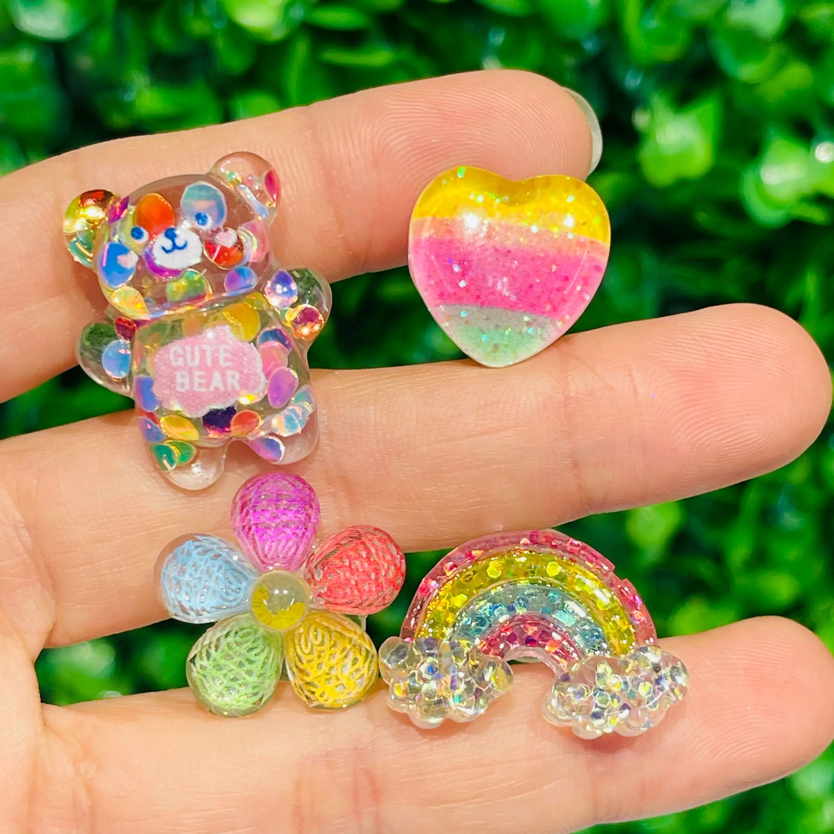 1-10pcs Sequins Butterfly Bear Rainbow Seahorse Heart Resin Shoe Charms Children Adorable Hole Shoes Ornaments For Clogs Pins 
