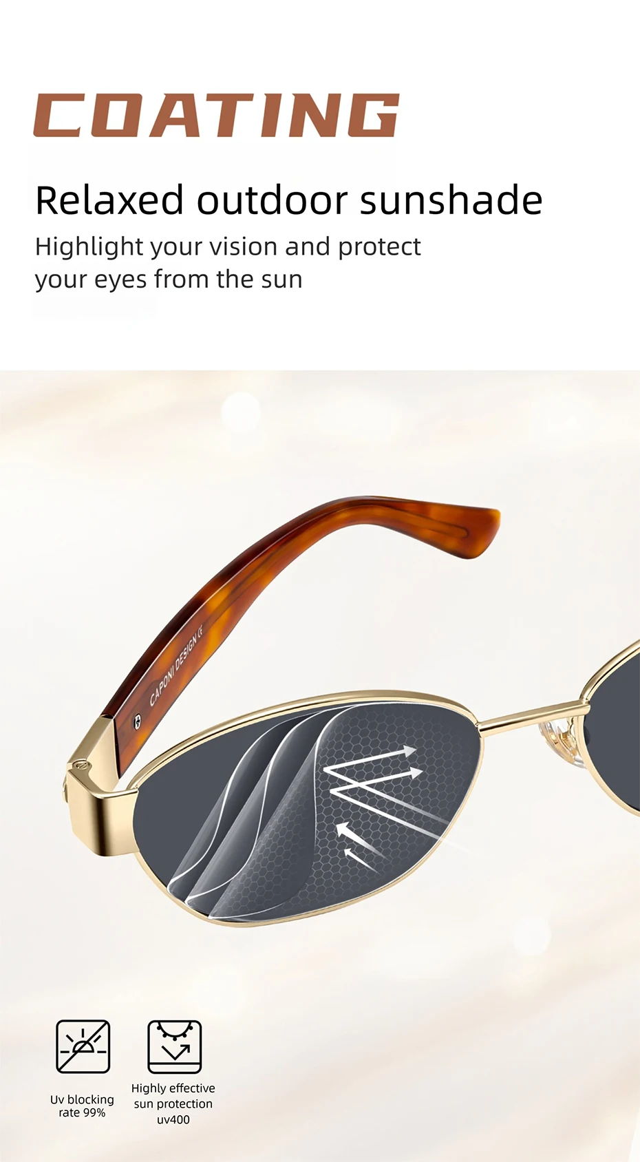 CAPONI Polarisierte Damen-Sonnenbrille, modisches Acetat, Outdoor-Vintage-Design, hochwertige Sonnenbrille, UV400, bernsteinfarbener Farbton, CP36002 – Detail 8