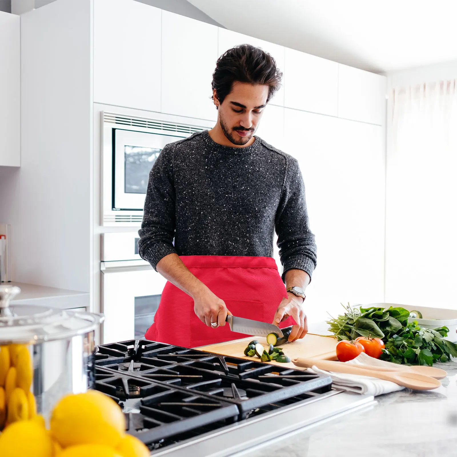 

Lace Half-length Apron Cooking Kitchen Simple Home Polyester Waist Pockets Lightweight Comfortable Foldable Storage