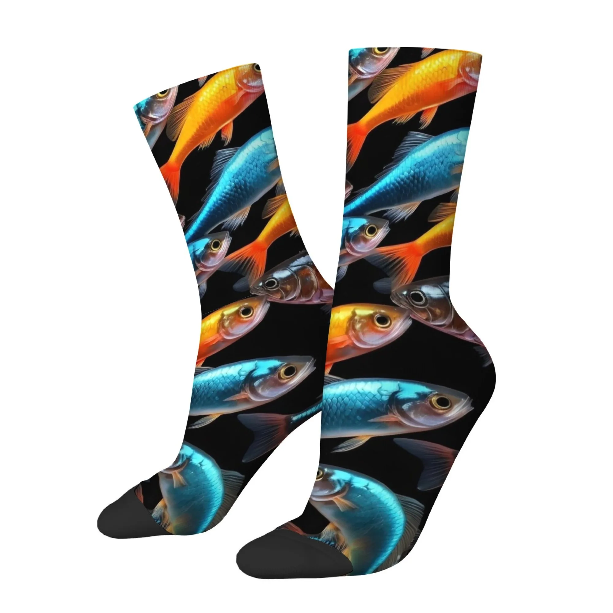 Novel and Fun Fish-print Men's Socks Comfortable Breathable Non-slip Socks Street Hip-hop Retro Harajuku Style Sports Socks