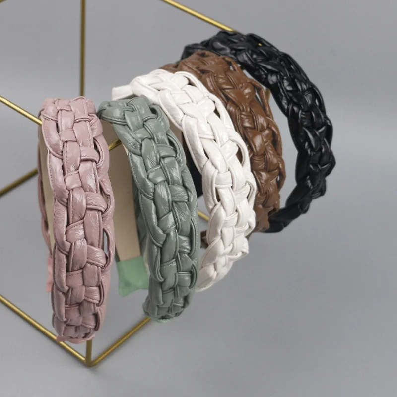 

Fashionable Solid Color Leather Woven Hairband for Women Hair Ornament Outdoor Headband Hair Hoop Hair Band Hair Accessories
