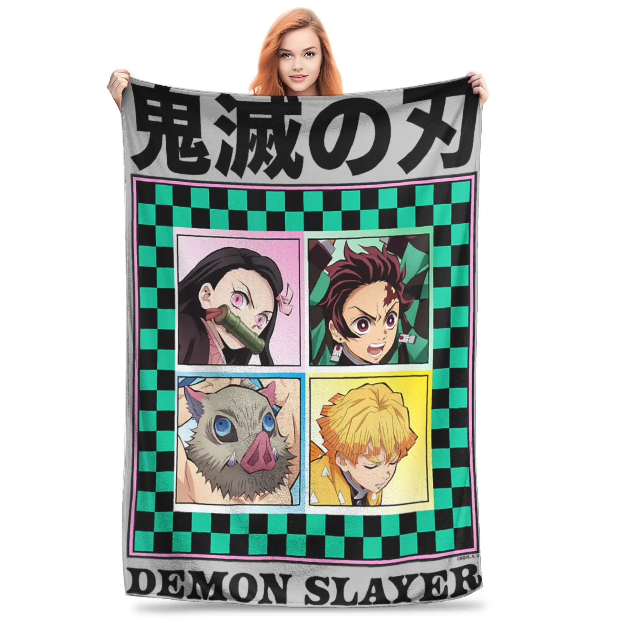 1PC Home Demon Slayer  Kimetsu no Yaiba Tanjiro Nezuko Zenitsu Faces Blanket Throw Blanket  Novelty Warm Blanket All Season Gift