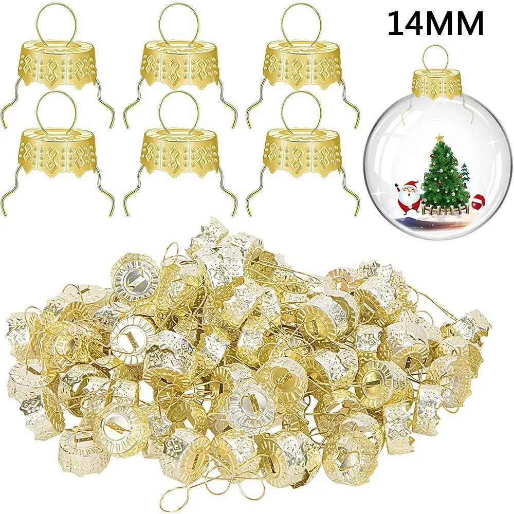 50PCS Round Christmas Ball Ornament Caps Gold Removable Metal Hangers Cap XMAS New Year Replacement Ornaments Cap DIY Home Decor