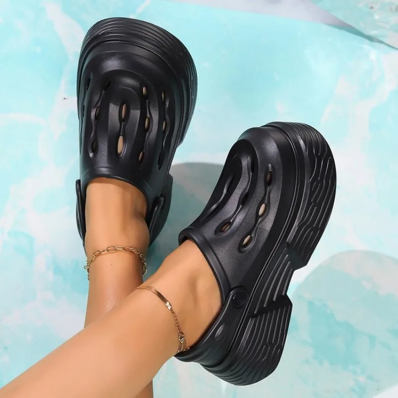 Solid Outside Basic Rubber Slippers for Women 2024New Hot Sale Summer Fashion High Heel Ladies Shoes Baotou EVA Women's Slippers image 2