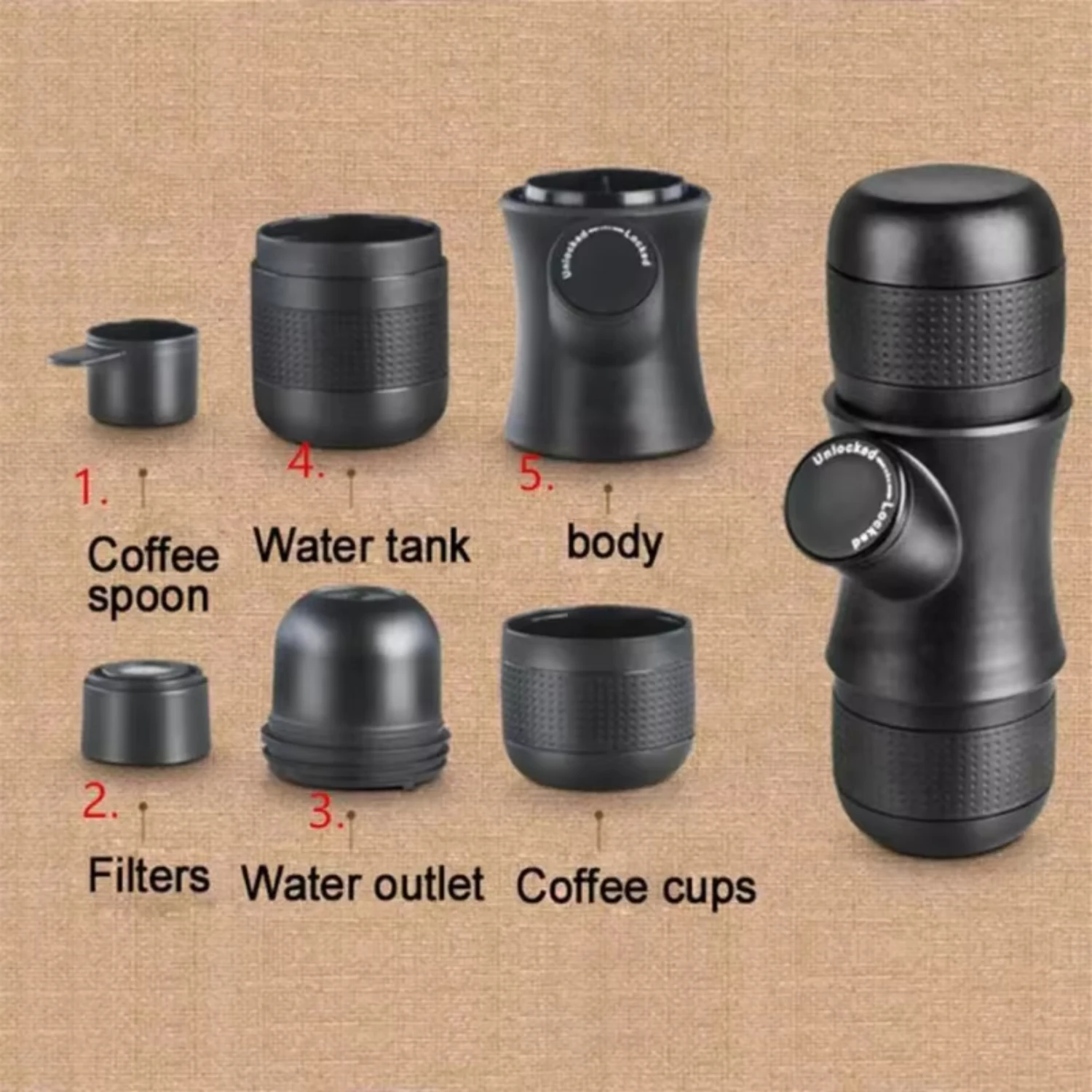 Portable Mini Hand Pressure Coffee Machine - Handheld Espresso Machine for Office and Outdoor Travel