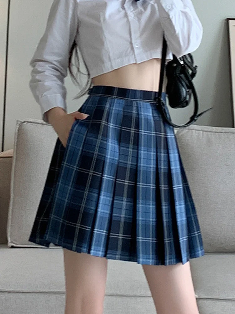 High Waist Casual A-line Sexy Plaid Printed Pleated Skirt Women Uniform Mini Girls Tennis Vintage Skort Clothes