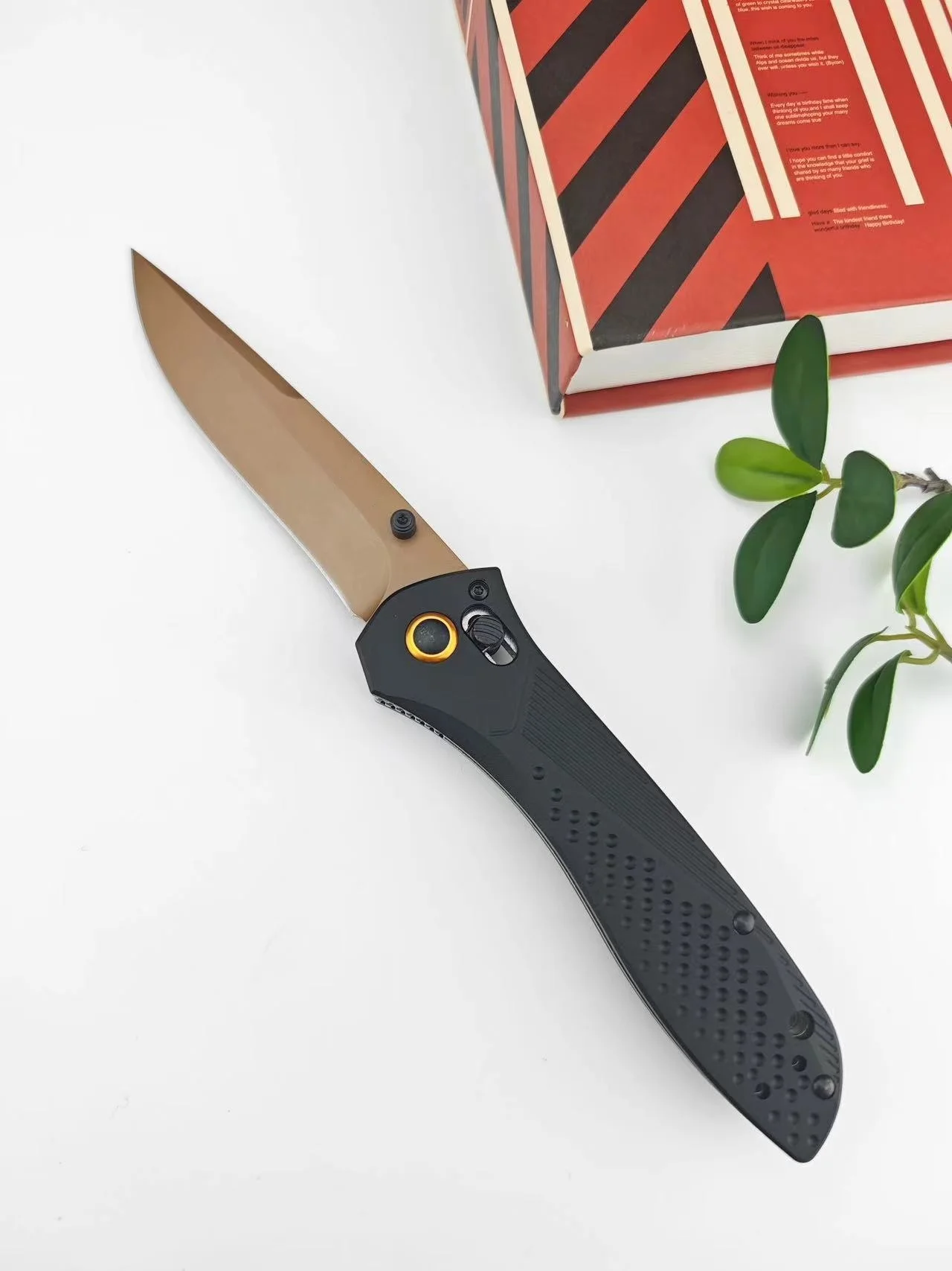 BM710 folding knife, aviation aluminum handle Aixs lock gold-plated titanium blade, holiday gift, knife enthusiast collector