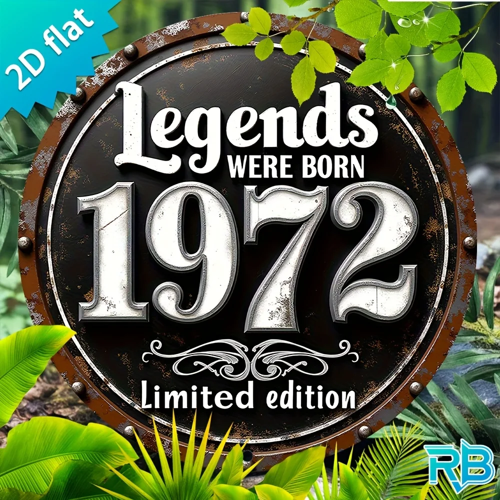 2D Flat, 1pc Vintage 1972 Limited Edition Round Aluminum Wall Sign - 20x20cm  Black & White Metal Layout, Rustic Metallic
