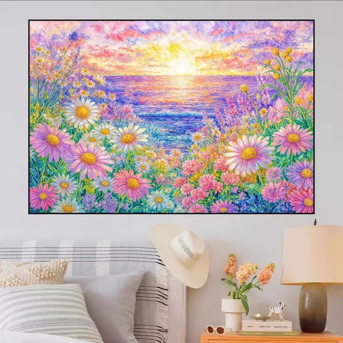 

14CT 9CT закат цветок морской печатный набор для вышивки крестом DIY набор для рукоделия ремесла с иглой нитки