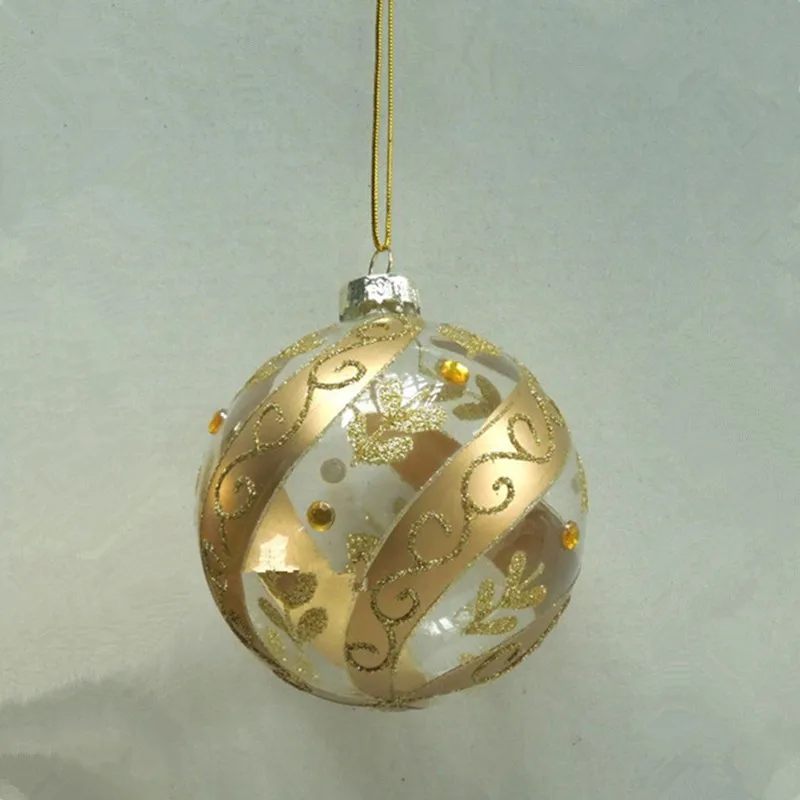 

Small Packing Diameter=6cm 8cm 10cm Hand Painting Hanging Glass Globe Gold Drawing Christmas Day Tree Pendant Ornament Gift