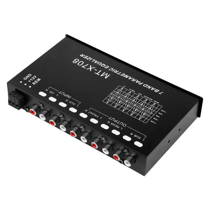 7-Band Car Audio Equalizer, Adjustable 7 Bands EQ Car Amplifier Graphic Equalizer with CD/AUX Input Select Switch,Black-A22U