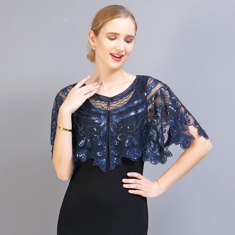 Traje de baile latino personalizado para mujer, chal suelto de lentejuelas retro de los años 20, cárdigan de malla, vestido corto de fiesta de baile con hombros descubiertos