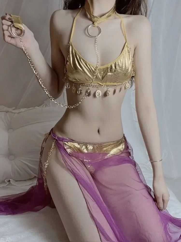 غريبة بار حفلة الأخضر Hanfu الملابس الداخلية مثير الأميرة النساء الشيفون إغراء المثيرة موحدة مرحلة الرقص القديمة تأثيري ازياء